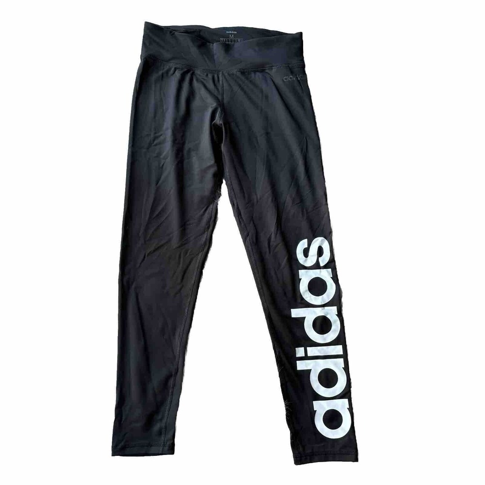 Adidas Leggings Sz M Black Full Length Logo Climalite Workout Yoga Lounge Women